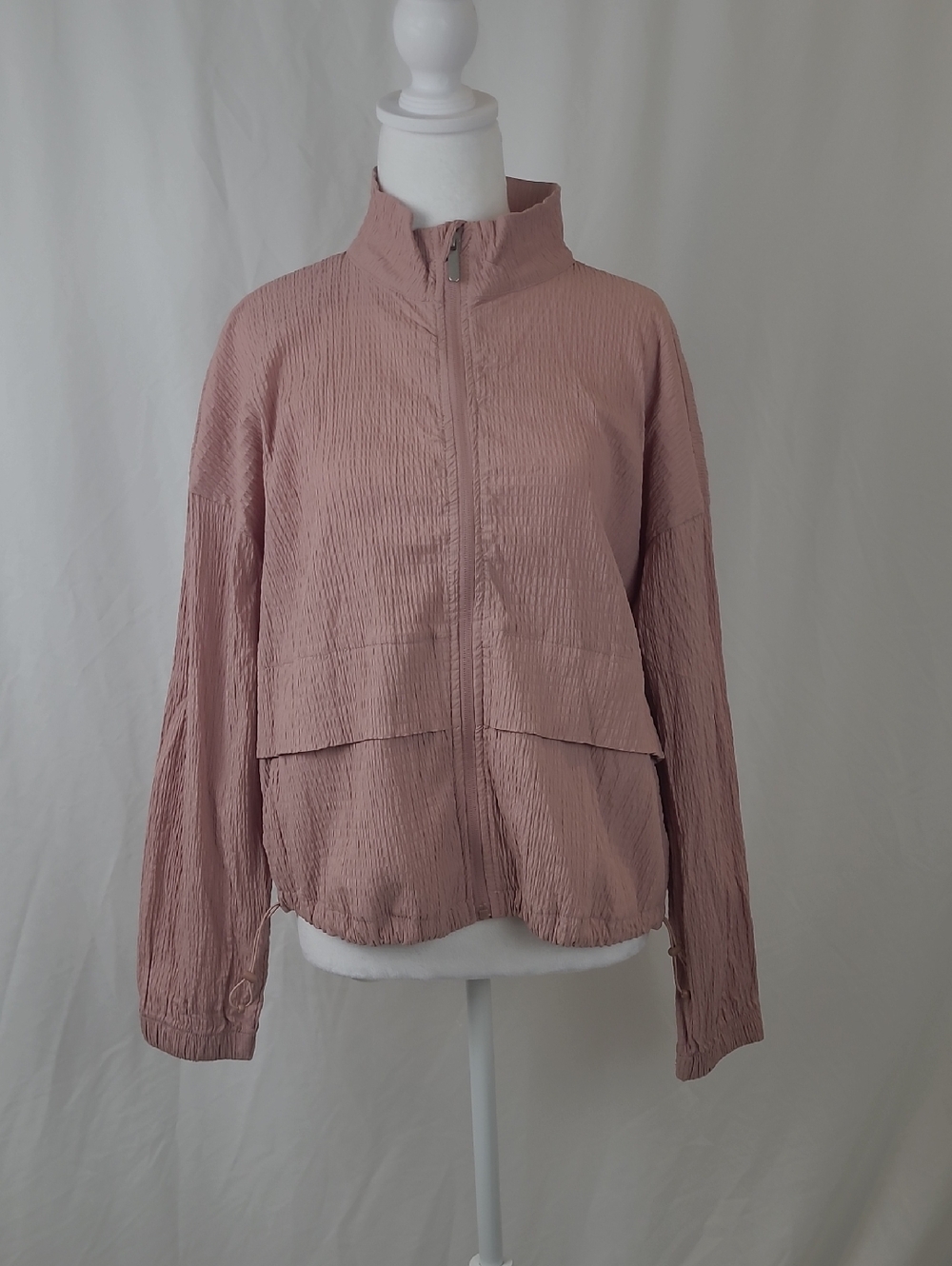 Dusty Rose Crinkle Zip-Up Bomber Jacket